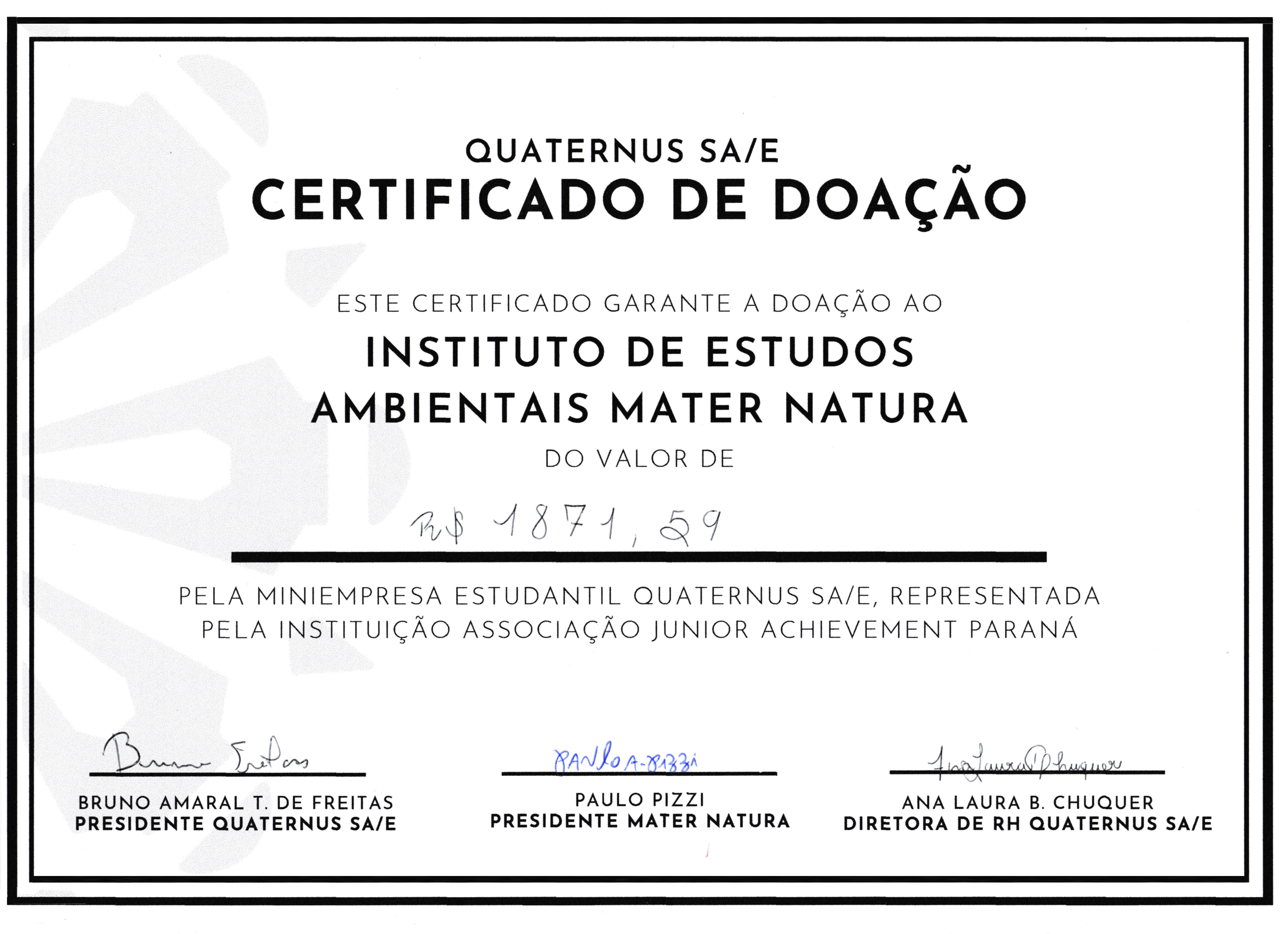 Certificado de Doação Quaternus